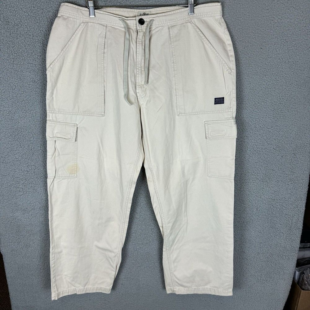 Guess Pants Mens 30x32 Beige‎ Cargo Drawstring Khaki Y2K Baggy Loose